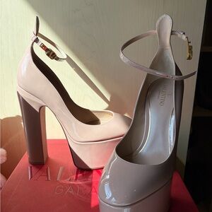 Valentino Pink Patent Leather Platform Pumps with Ankle Strap